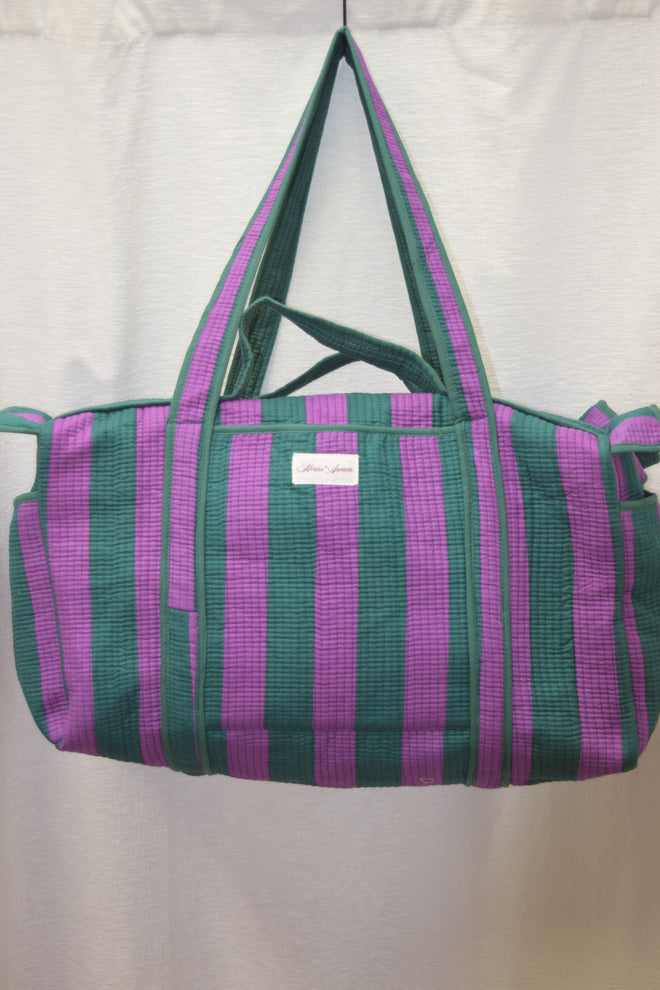 DARK GREEN PURPLE STRIPE DUFFLE