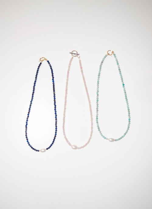 Payton- Gemstone Pearl Choker