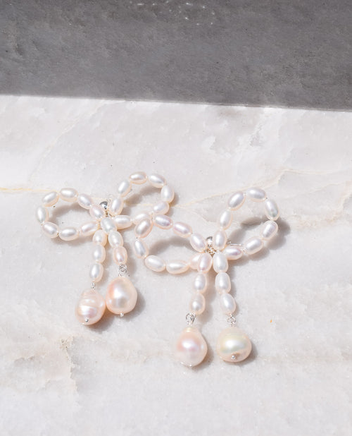 Vella- Pearl Bow Earrings