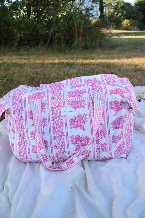 PINK WHITE FLORAL DUFFLE