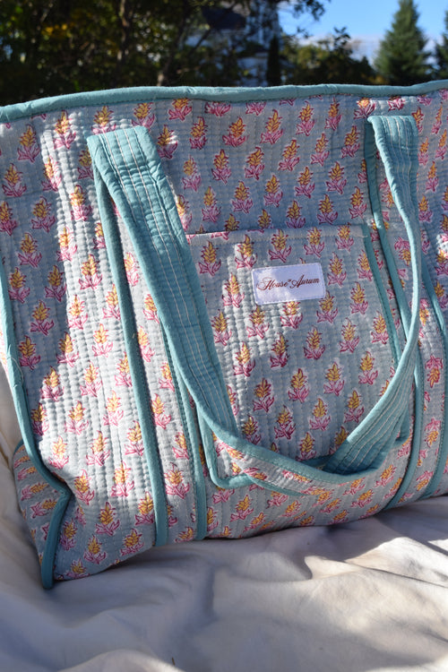 TURQUOISE PINK FLORAL TOTE