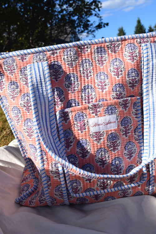PEACH LIGHT BLUE TOTE
