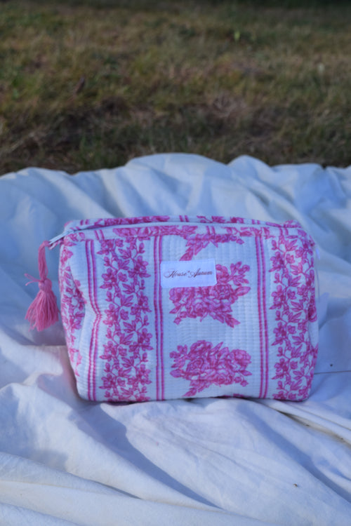 PINK WHITE FLORAL COSMETIC CASE