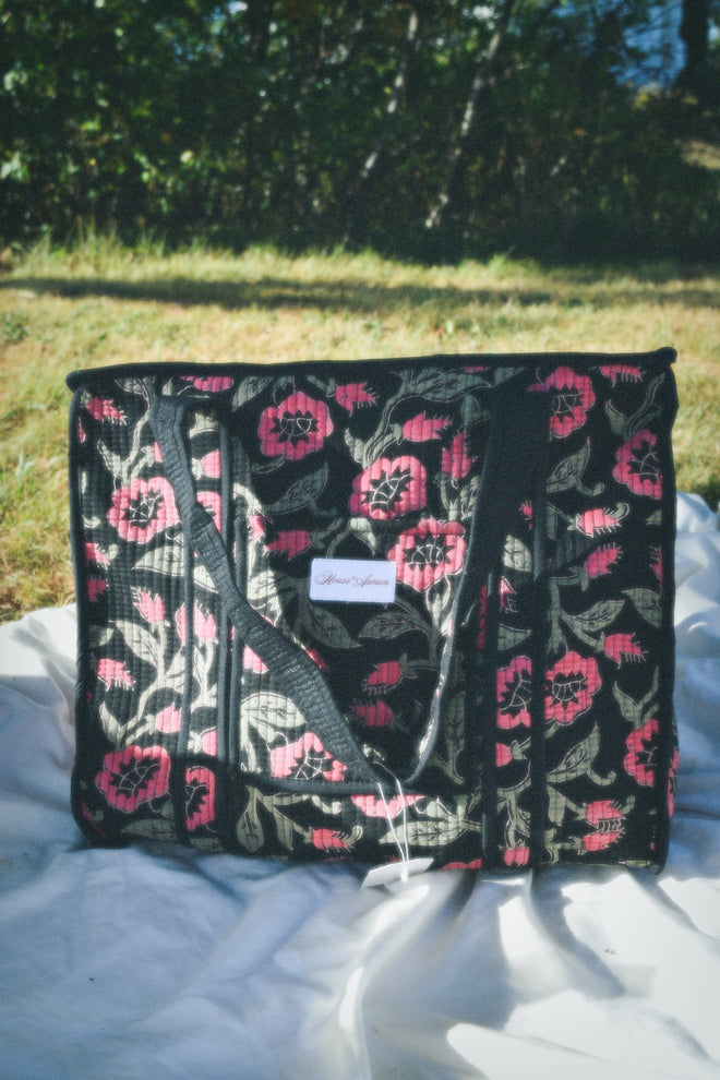 BLACK PINK FLORAL TOTE