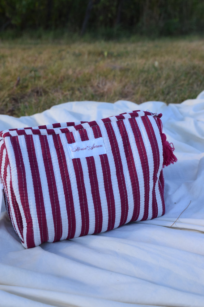 BURGUNDY STRIPE COSMETIC CASE