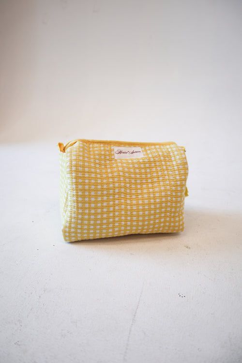 Quilted Cosmetic Case- Yellow Gingham