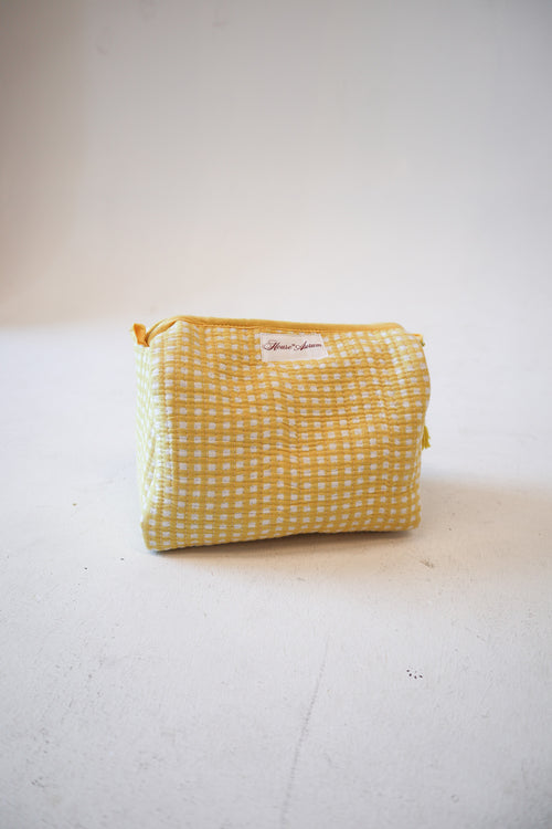 Quilted Cosmetic Case- Yellow Gingham
