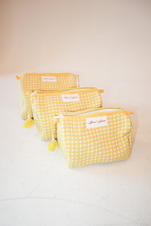 Quilted Cosmetic Case- Yellow Gingham