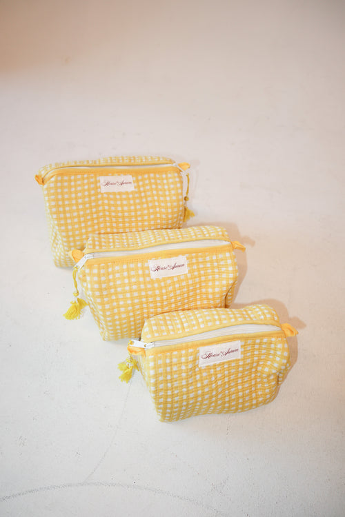 Quilted Cosmetic Case- Yellow Gingham