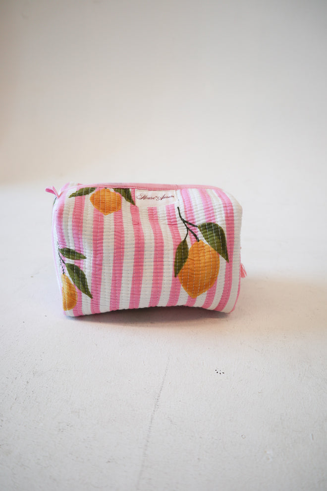 Quilted Cosmetic Case- Pink Lemon