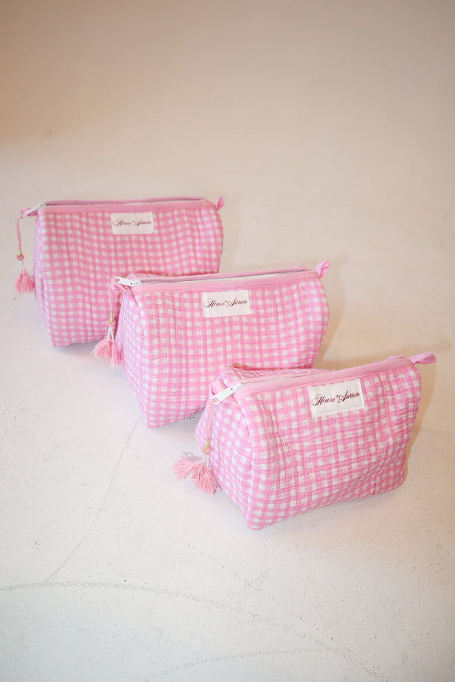 Quilted Cosmetic Case- Pink Gingham