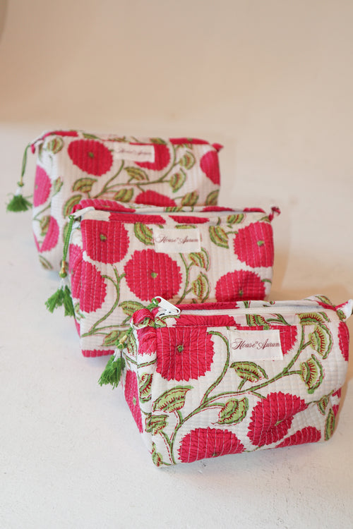Quilted Cosmetic Case- Hot Pink Floral