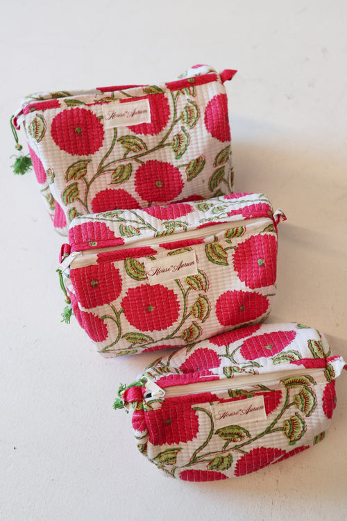 Quilted Cosmetic Case- Hot Pink Floral