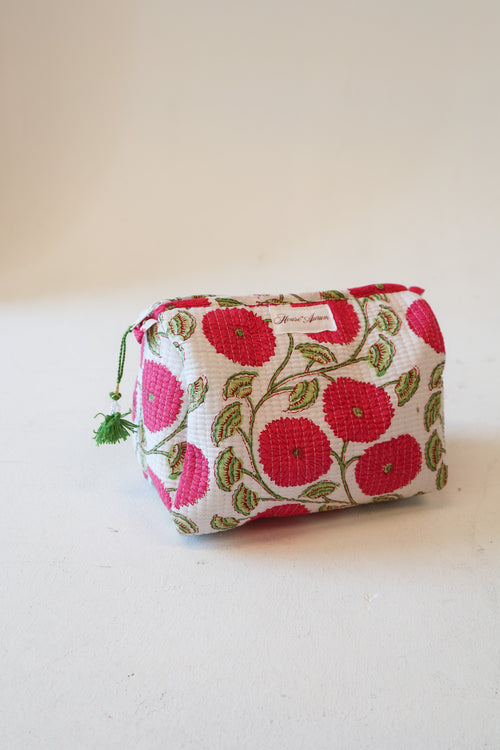 Quilted Cosmetic Case- Hot Pink Floral