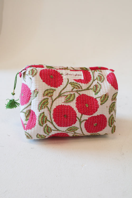 Quilted Cosmetic Case- Hot Pink Floral