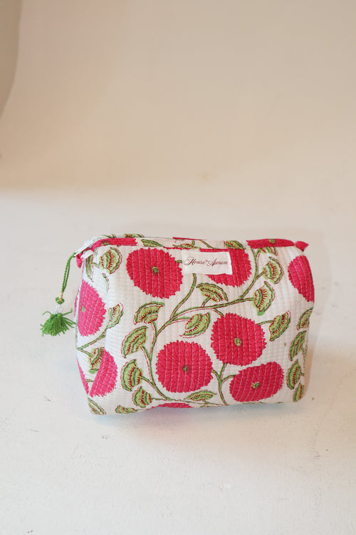 Quilted Cosmetic Case- Hot Pink Floral