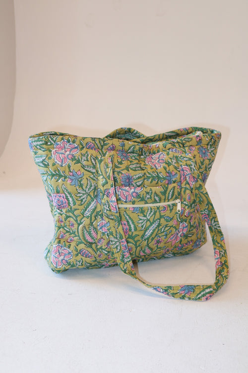 Quilted Medium Tote- Green Floral