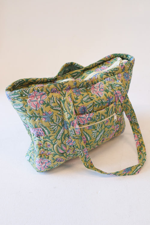 Quilted Medium Tote- Green Floral
