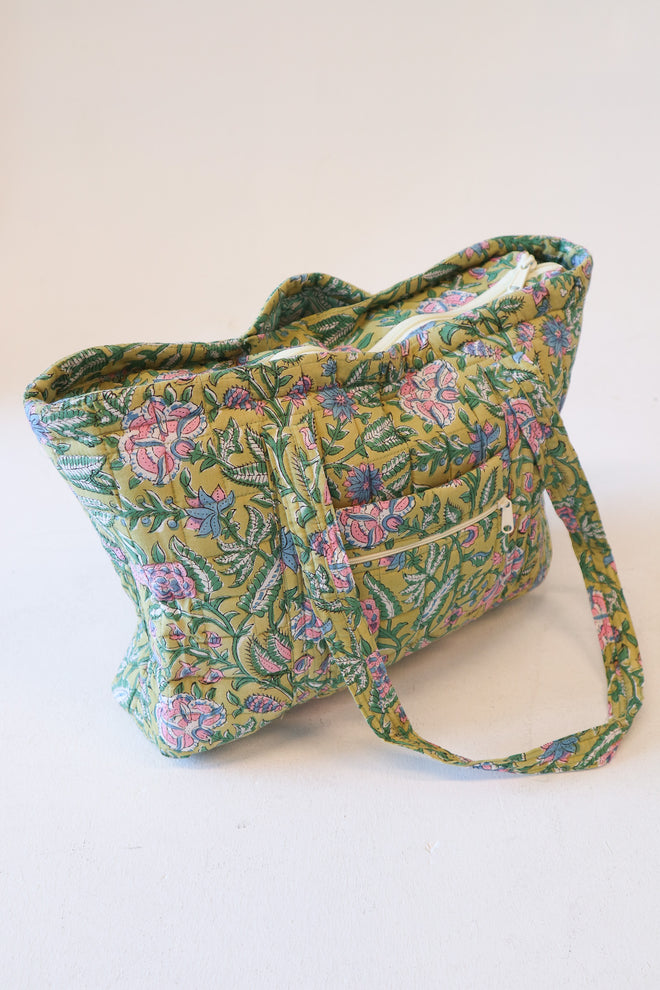 Quilted Medium Tote- Green Floral