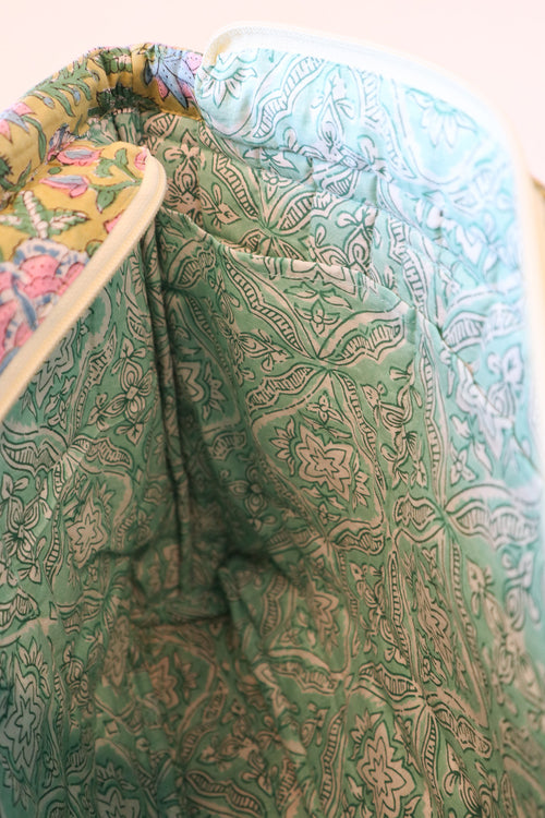 Quilted Medium Tote- Green Floral