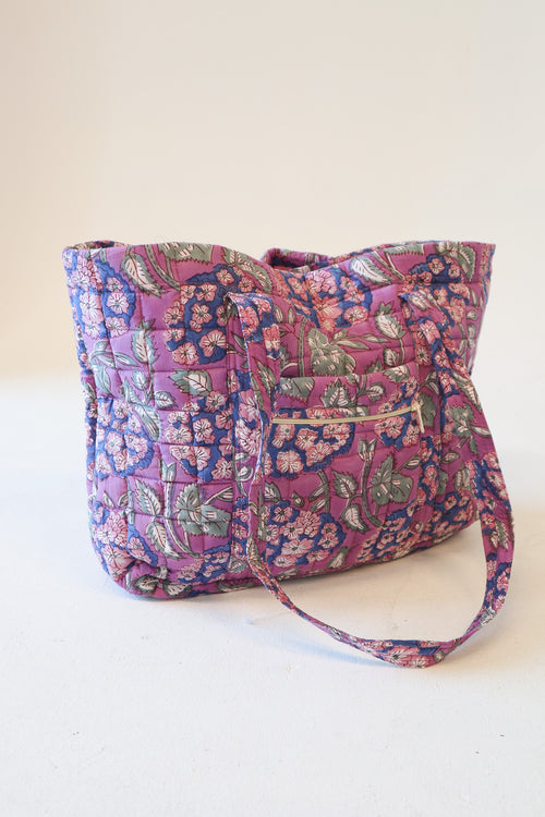 Quilted Medium Tote- Purple Floral