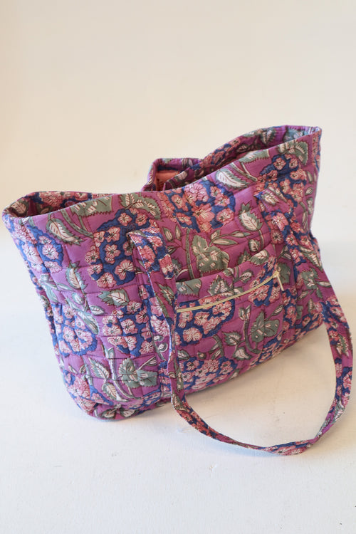 Quilted Medium Tote- Purple Floral