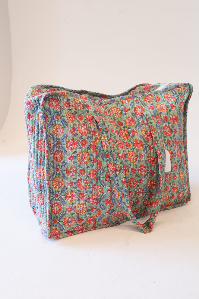 Diamond Quilted Tote- Green Cosmo