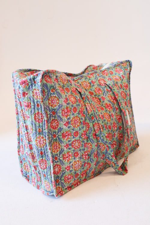 Diamond Quilted Tote- Green Cosmo