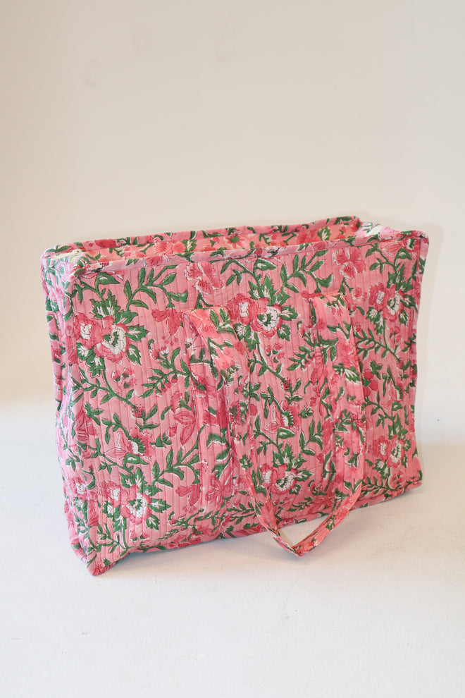 Diamond Quilted Tote- Pink Floral