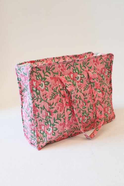 Diamond Quilted Tote- Pink Floral