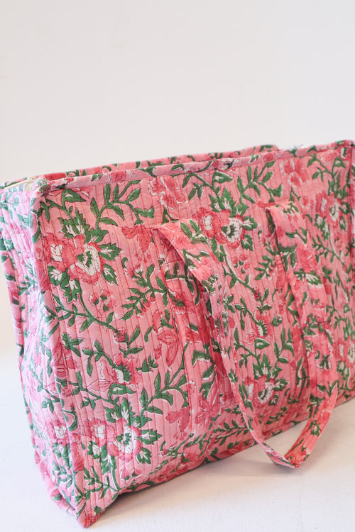 Diamond Quilted Tote- Pink Floral