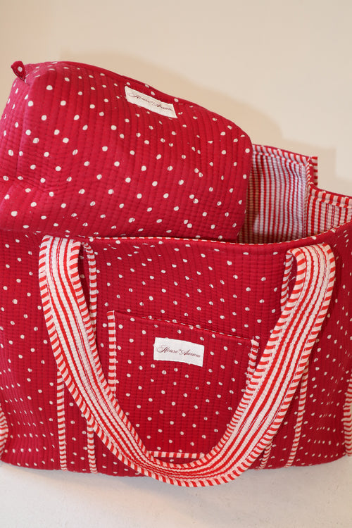 Quilted Cosmetic Case- Red Polka Dot