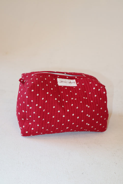 Quilted Cosmetic Case- Red Polka Dot
