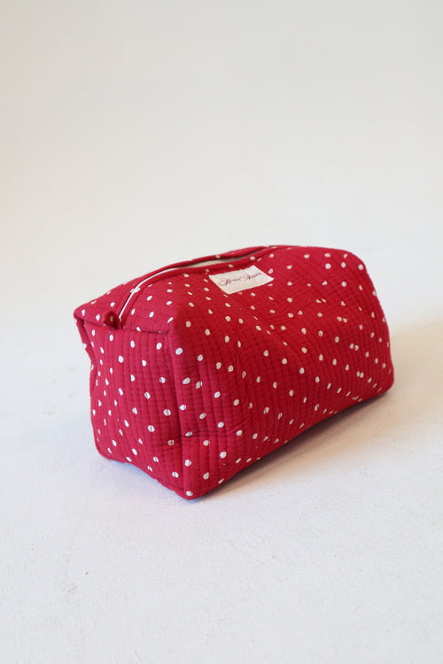 Quilted Cosmetic Case- Red Polka Dot