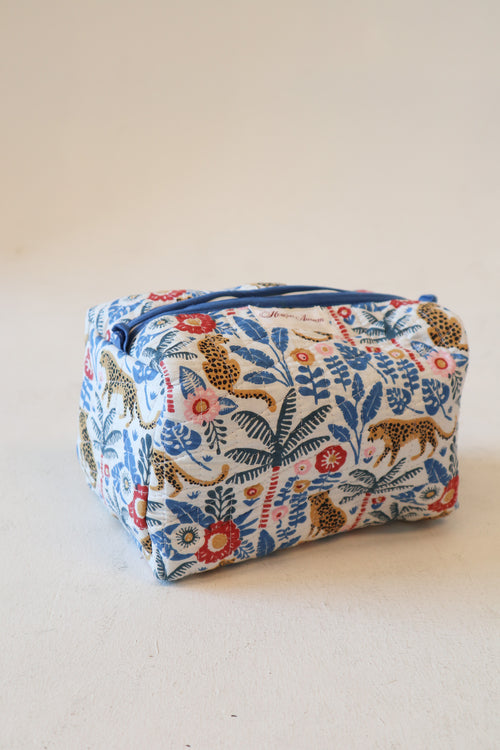 Quilted Cosmetic Case- Floral Leopard