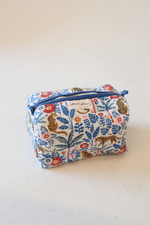Quilted Cosmetic Case- Floral Leopard