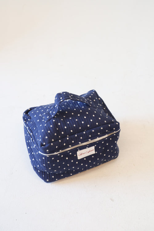 Quilted Vanity Case-Navy Polka Dot