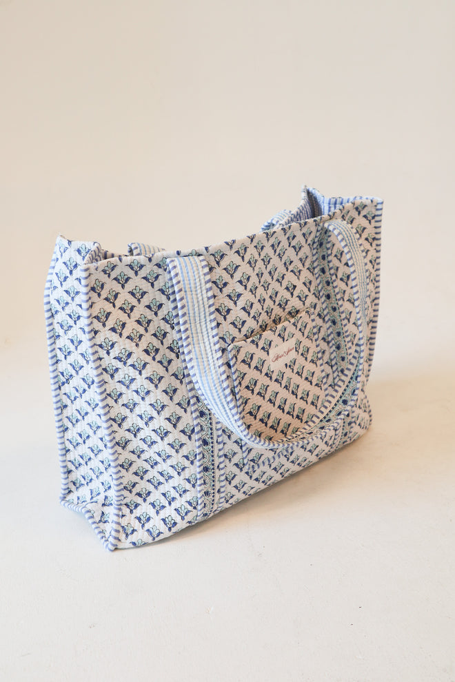 Diamond Quilted Tote- Ocean Cosmo