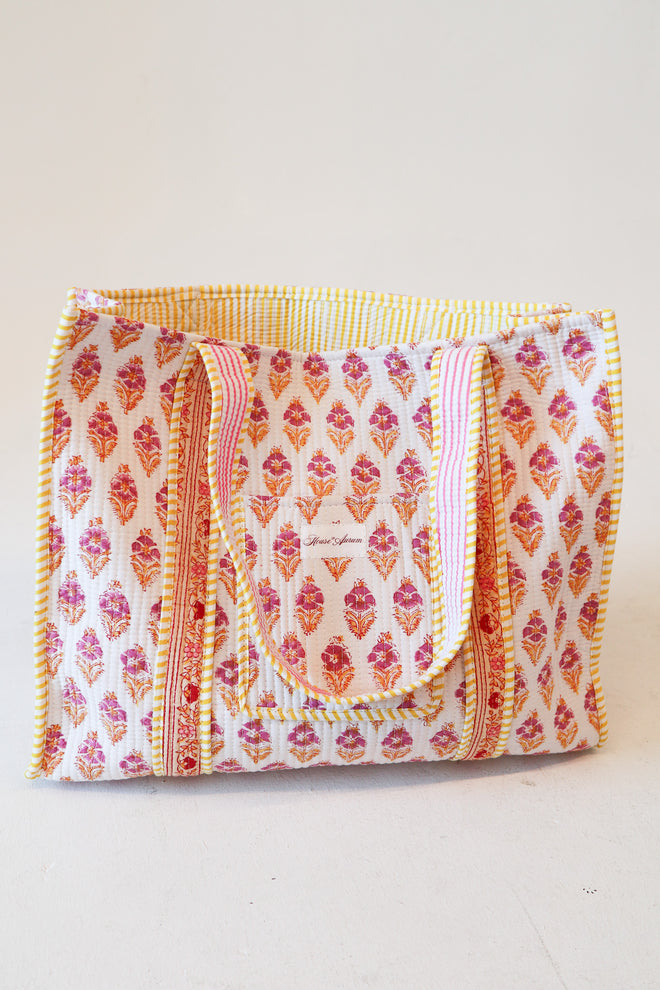 Diamond Quilted Tote- Pink Cosmo