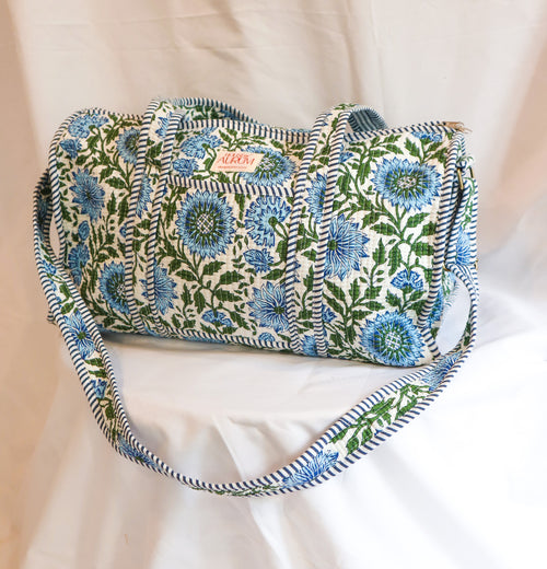 Quilted Medium Duffle- Blue Garden