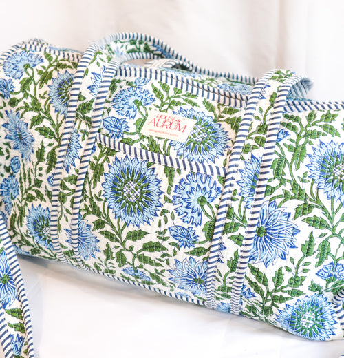 Quilted Medium Duffle- Blue Garden