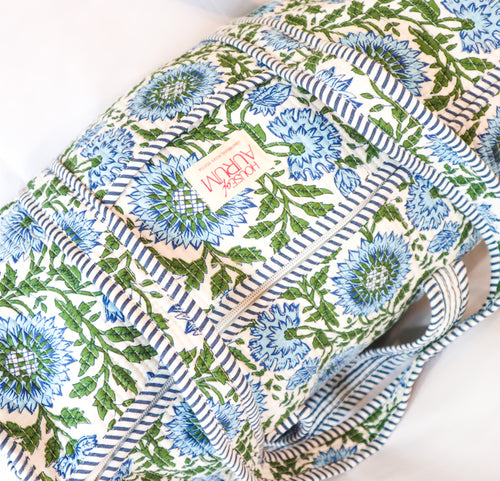 Quilted Medium Duffle- Blue Garden