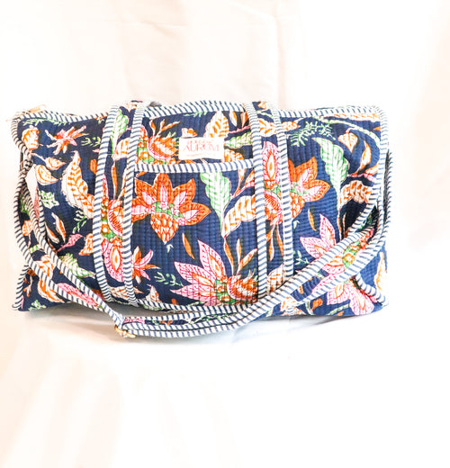 Quilted Medium Duffle- Navy Floral