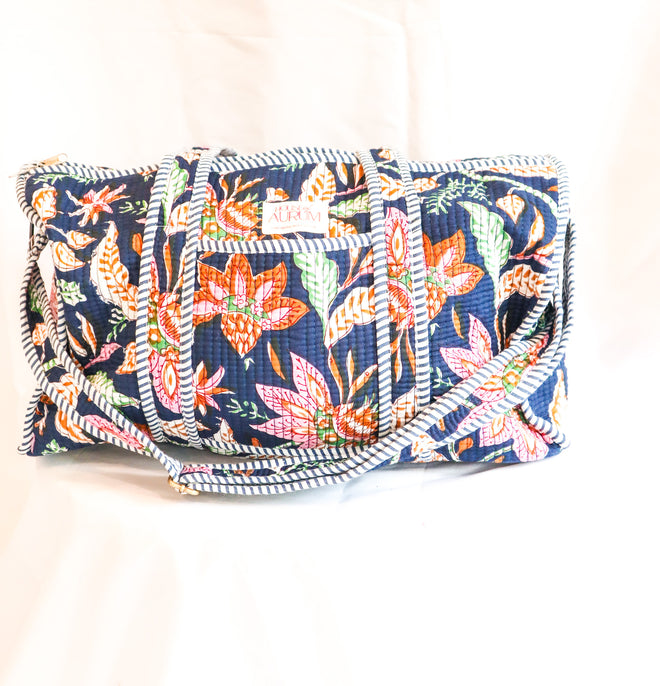 Quilted Medium Duffle- Navy Floral