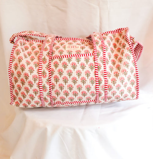 Quilted Medium Duffle-Pink Floral