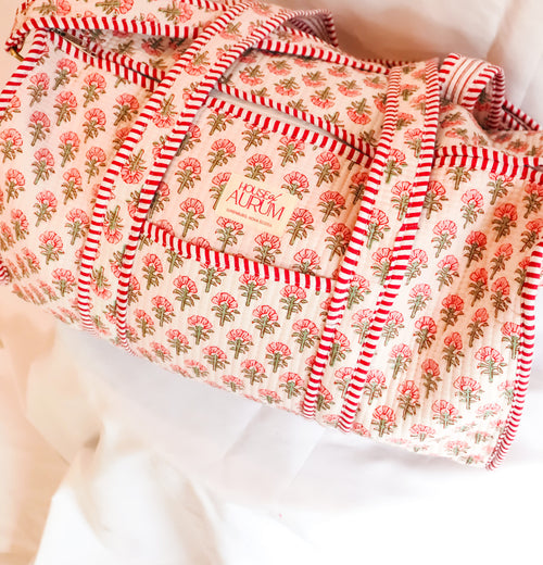 Quilted Medium Duffle-Pink Floral