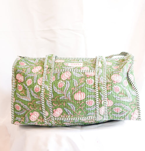Quilted Medium Duffle- Green Floral