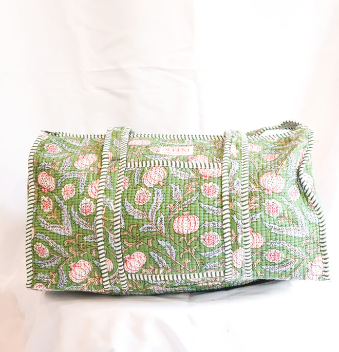 Quilted Medium Duffle- Green Floral