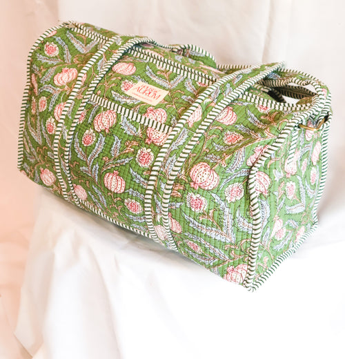 Quilted Medium Duffle- Green Floral