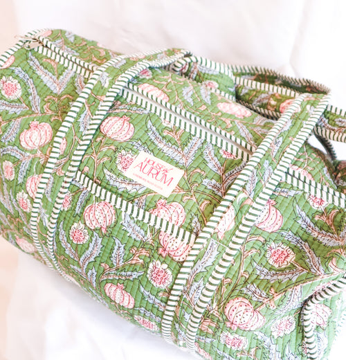 Quilted Medium Duffle- Green Floral